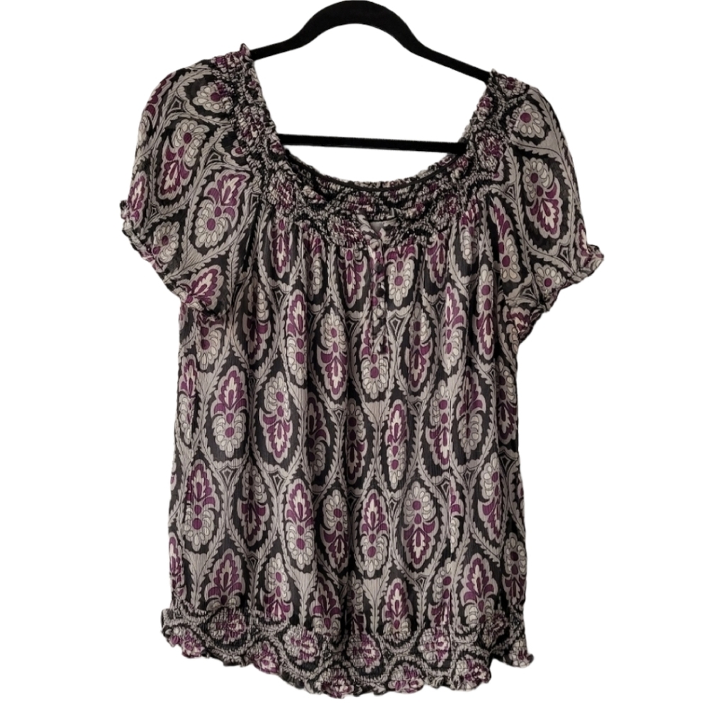 SILK Off The Shoulder Women’s Size 14 Peasant Top Grey Purple